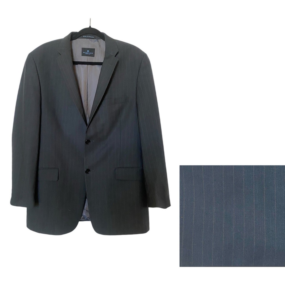 Kenneth Cole Reaction Mens Dark Grey & Tan Pinstriped Two Button Blazer Size 40R